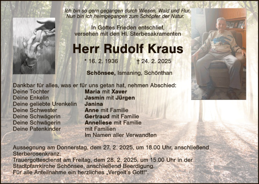  Traueranzeige für Rudolf Kraus vom 26.02.2025 aus Landkreis Schwandorf und Vohenstrauß