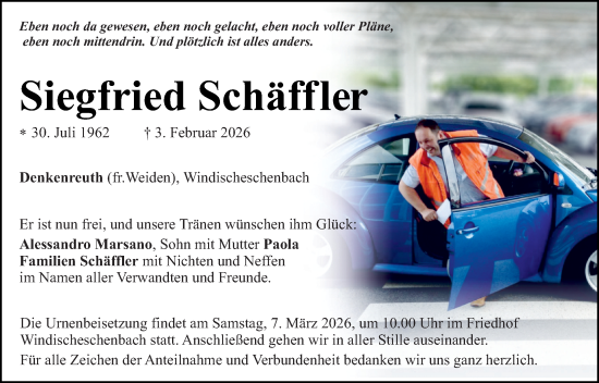 Traueranzeige von Siegfried Schäffler von Hauptausgabe Weiden