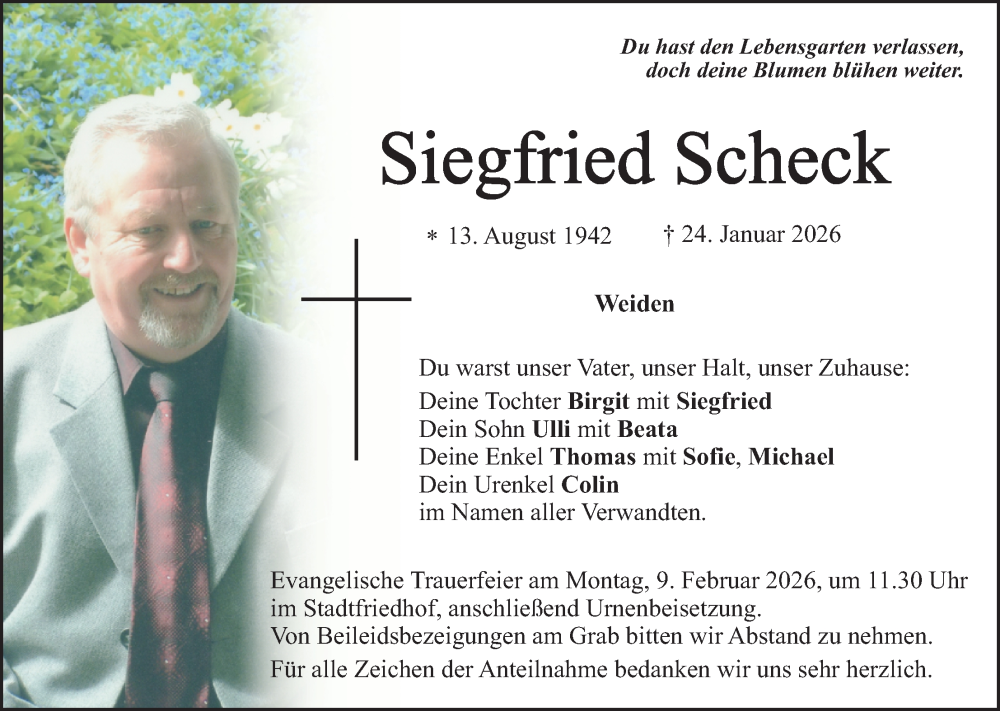  Traueranzeige für Siegfried Scheck vom 04.02.2026 aus Hauptausgabe Weiden