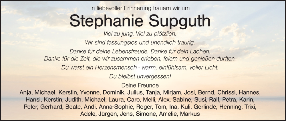  Traueranzeige für Stephanie Supguth vom 21.02.2026 aus Hauptausgabe Weiden