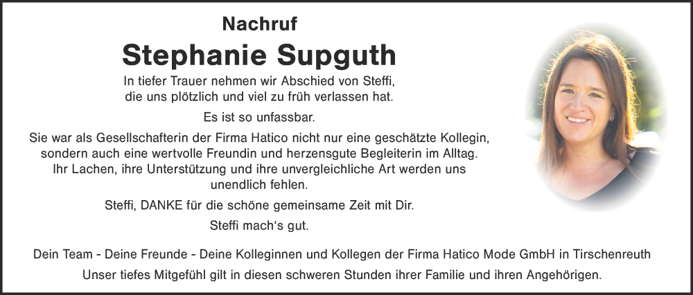  Traueranzeige für Stephanie Supguth vom 21.02.2026 aus Tirschenreuth + Eschenbach - Kemnath - Erbendorf