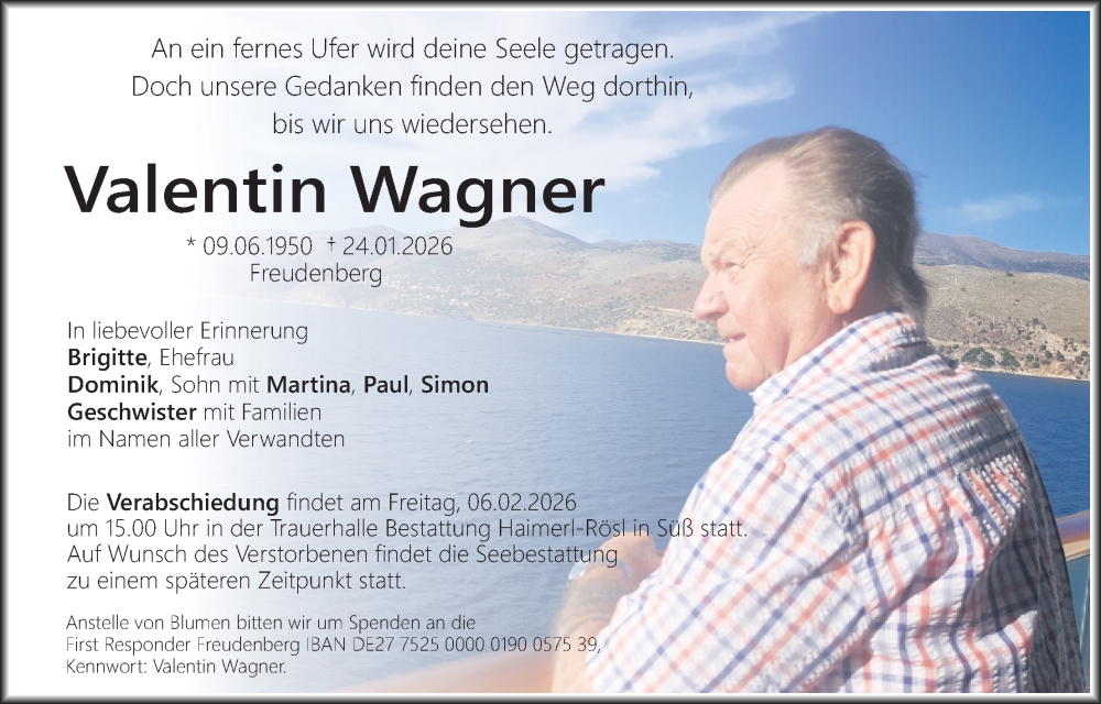  Traueranzeige für Valentin Wagner vom 04.02.2026 aus Hauptausgabe Amberg
