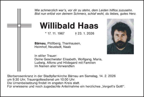 Traueranzeige von Willibald Haas von Tirschenreuth + Eschenbach - Kemnath - Erbendorf