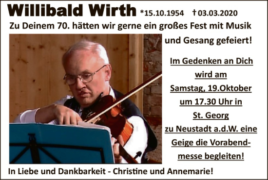 Traueranzeige von Willibald Wirth von Gesamtausgabe