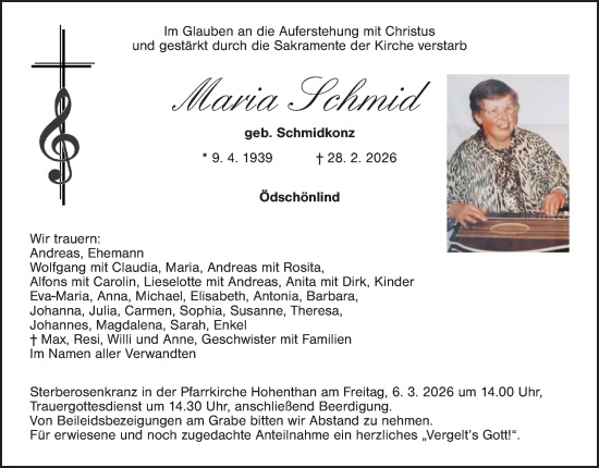 Traueranzeige von Maria Schmid von Tirschenreuth + Eschenbach - Kemnath - Erbendorf