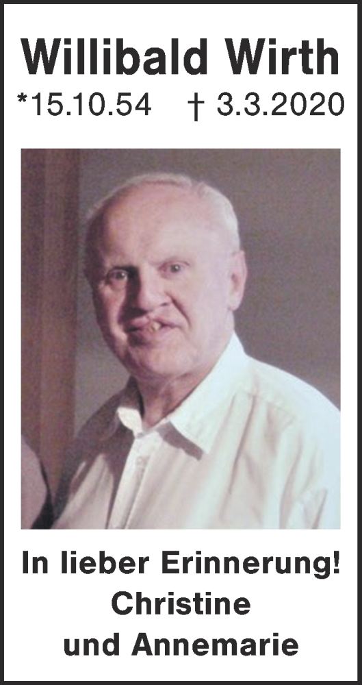 Traueranzeige von Willibald Wirth von Gesamtausgabe